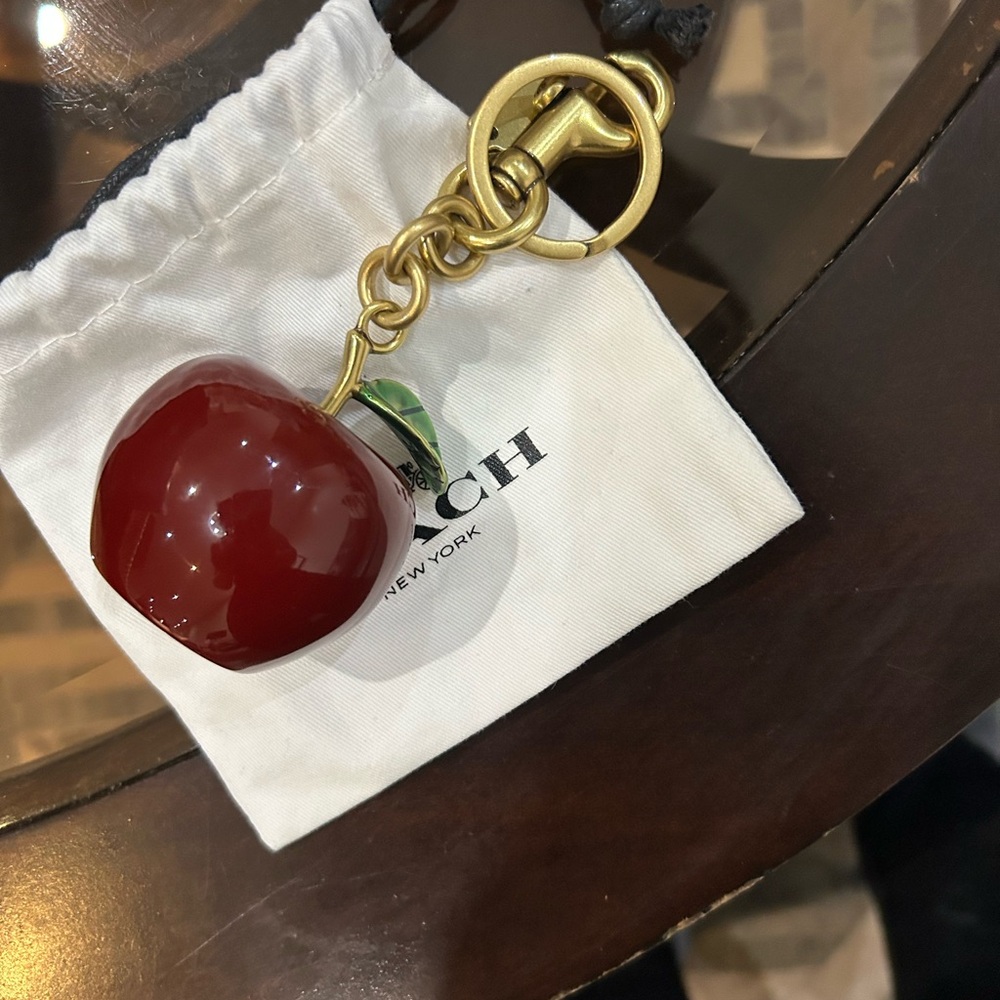 Coach charm apple Red Keychain with Gold Accents